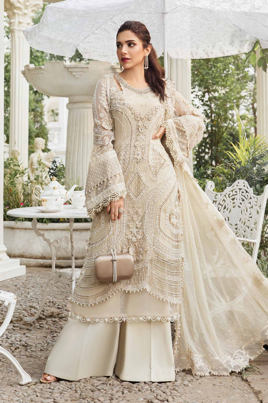 MARIA B Cream Chiffon Crinkle Birdal (AY0011)